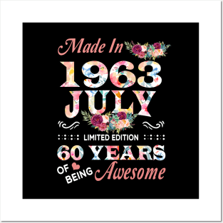 July Flower Made In 1963 60 Years Of Being Awesome Posters and Art